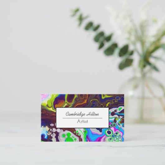 大理石カラフル抽象芸術流体アート 名刺 (スタンド正面)
