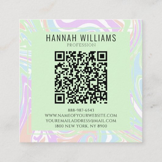大理石カラフル虹QRコード液体ボーホスクエア スクエア名刺 (裏面)