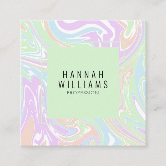 大理石カラフル虹QRコード液体ボーホスクエア スクエア名刺 (正面)