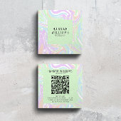 大理石カラフル虹QRコード液体ボーホスクエア スクエア名刺