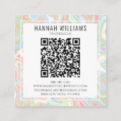 大理石カラフル虹QRコード液体ボーモダンホ スクエア名刺 (裏面)