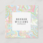 大理石カラフル虹QRコード液体ボーモダンホ スクエア名刺 (正面)