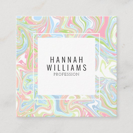 大理石カラフル虹QRコード液体ボーモダンホ スクエア名刺 (正面)