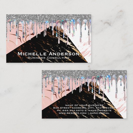 大理石カラーブロック |グリッターきらめく 名刺 (正面/裏面)