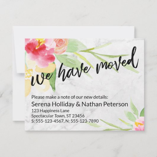 大理石カードに水彩花を移した ノートカード (正面)