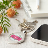 大理石ガーリーピンク名前をカスタムするミニマルデザイン キーホルダー (側面)