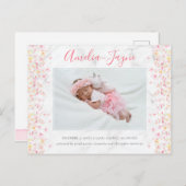 大理石ガーリー花花弁写真誕生のお知らせ ポストカード (正面/裏面)