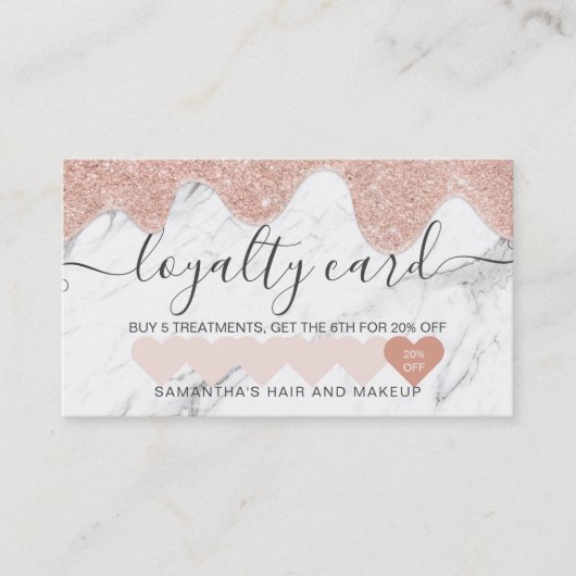 大理石ガーリー金ゴールドグリッタードリップス化粧 ロイヤリティカード (正面)