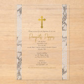 大理石ギリシャ鍵オーソドックス《キリスト教》洗礼式や命名式バプテスマ アクリル招待状 (正面)