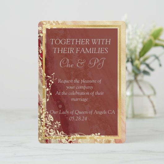 大理石クラシック製の結婚写真 招待状 (スタンド正面)