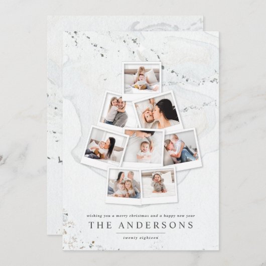 大理石クリスマスツリー数々のの写真の休日 シーズンカード (正面/裏面)