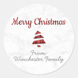 大理石クリスマスツリー(タータンチェック：赤と黒) ラウンドシール