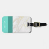 大理石グラデーションティール(緑がかった色)モノグラムラゲージタグ ラゲッジタグ (正面横)