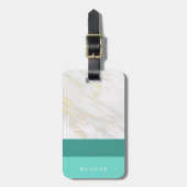 大理石グラデーションティール(緑がかった色)モノグラムラゲージタグ ラゲッジタグ (正面縦)
