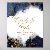 大理石グリッターカード&ギフトネイビーブルー金ゴールドID644 ポスター (正面)