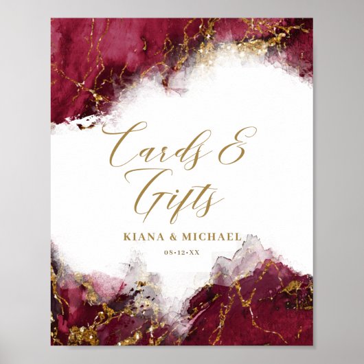 大理石グリッターカード&ギフトバーガンディ金ゴールドID644 ポスター (正面)