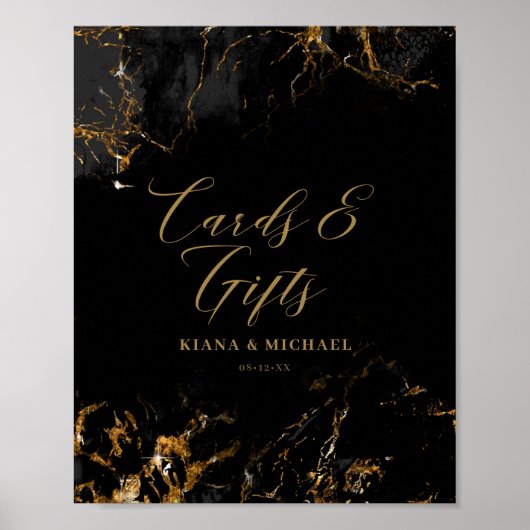 大理石グリッターカード&ギフトブラック金ゴールドID644 ポスター (正面)