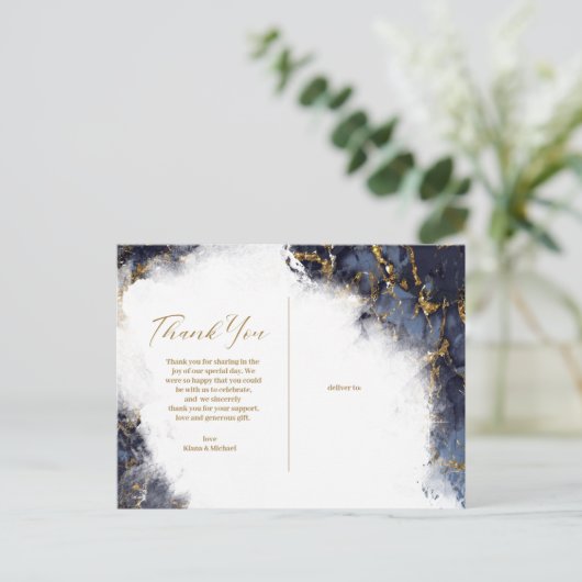 大理石グリッターサンキューネイビーブルー金ゴールドID644 案内ポストカード (スタンド正面)