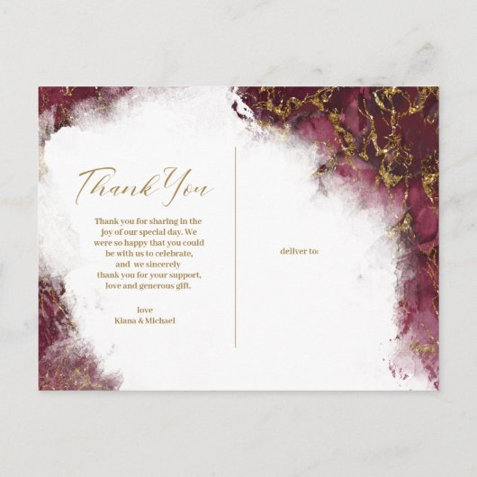 大理石グリッターサンキューバーガンディ金ゴールドID644 案内ポストカード (裏面)