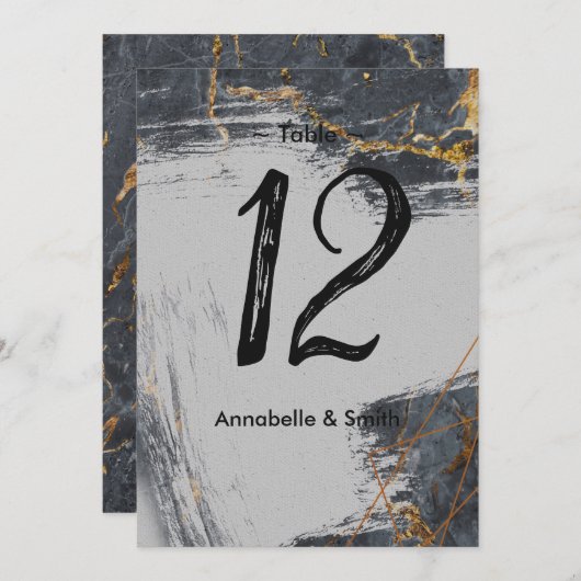 大理石グリッタージオメトリックテーブル番号 招待状 (正面/裏面)