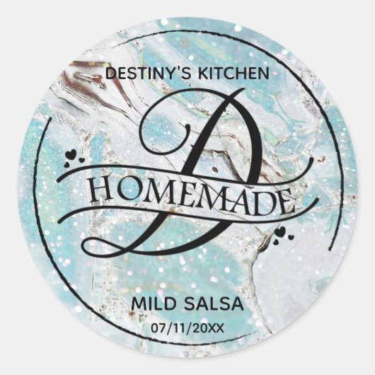 大理石グリッターモノグラムD自家製プロダクトラベル ラウンドシール (正面)