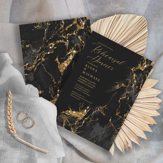 大理石グリッターリハーサル黒金ゴールドID644 招待状
