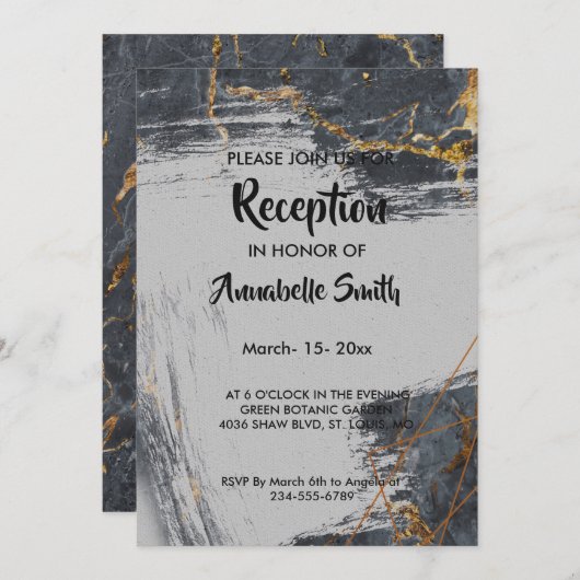 大理石グリッター幾何披露宴 招待状 (正面/裏面)