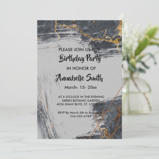 大理石グリッター幾何誕生日 招待状 (スタンド正面)