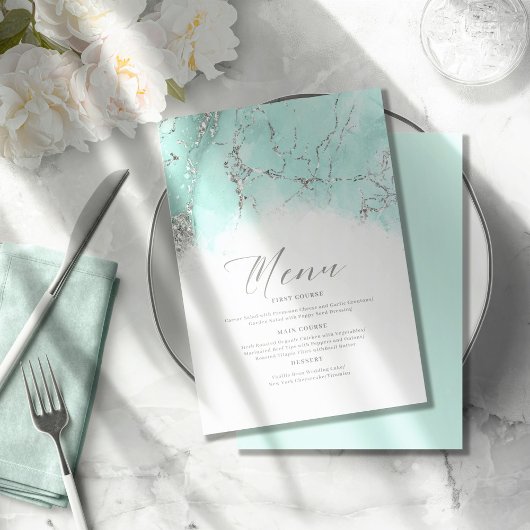 大理石グリッター結婚のティール（緑がかった色）シルバーID644