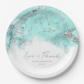 大理石グリッター結婚のティール（緑がかった色）シルバーID644 ペーパープレート (正面)