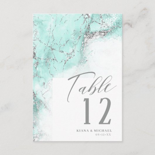 大理石グリッター結婚のティール(緑がかった色)シルバーID644 招待状 (正面)