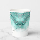 大理石グリッター結婚のティール(緑がかった色)シルバーID644 紙コップ (右)
