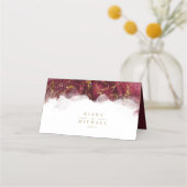 大理石グリッター結婚のテーブルブルゴーニュ金ゴールドID644 プレイスカード (裏面)