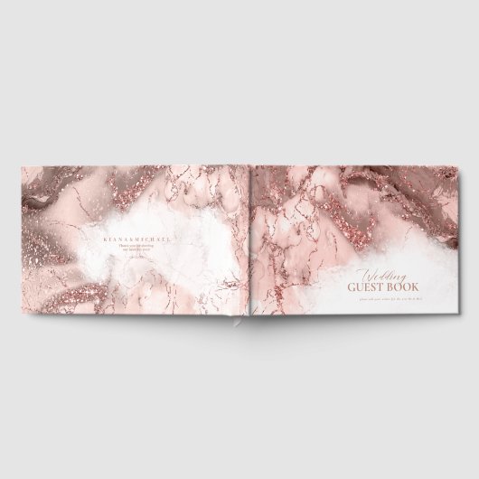 大理石グリッター結婚のバラ金ゴールドID644 ゲストブック (全面)