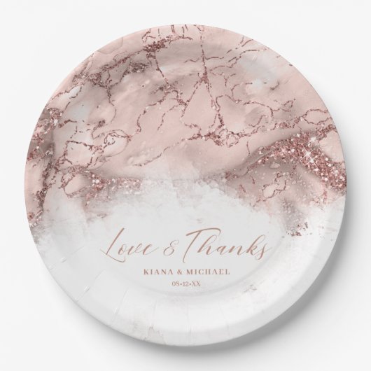 大理石グリッター結婚のバラ金ゴールドV1 ID644 ペーパープレート (正面)