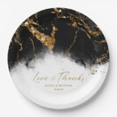 大理石グリッター結婚のブラック金ゴールドID644 ペーパープレート (正面)