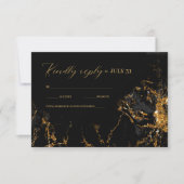 大理石グリッター結婚のブラック金ゴールドID644 出欠カード (正面)