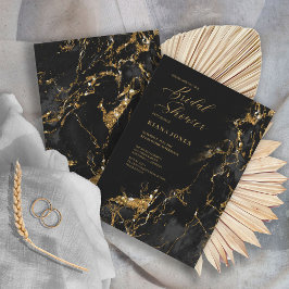 大理石グリッター結婚のブラック金ゴールドID644 招待状