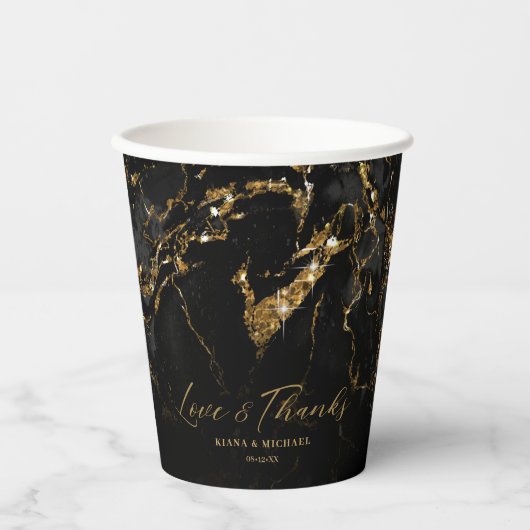 大理石グリッター結婚のブラック金ゴールドID644 紙コップ (正面)