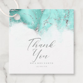 大理石グリッター結婚の感謝していティール(緑がかった色)シルバーID644 フェイバータグ