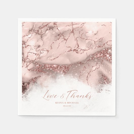 大理石グリッター結婚の感謝していバラ金ゴールドID644 スタンダードカクテルナプキン (正面)