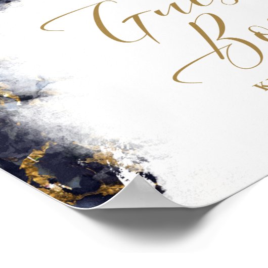 大理石グリッター結婚ズゲストネイビーブルー金ゴールドID644 ポスター (角)