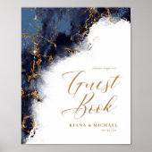 大理石グリッター結婚ズゲストネイビーブルー金ゴールドID644 ポスター (正面)