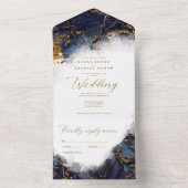 大理石グリッター結婚ズネイビーブルー金ゴールドID644 オールインワン招待状 (内側)