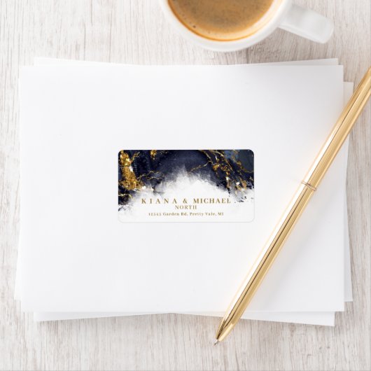 大理石グリッター結婚ズネイビーブルー金ゴールドID644 ラベル (インサイチュ)