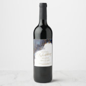 大理石グリッター結婚ズネイビーブルー金ゴールドID644 ワインラベル (正面)