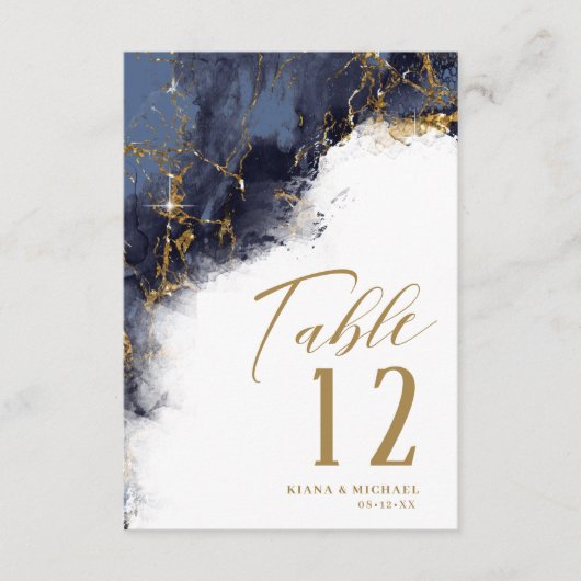 大理石グリッター結婚ズネイビーブルー金ゴールドID644 招待状 (正面)