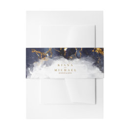 大理石グリッター結婚ズネイビーブルー金ゴールドV1 ID644 招待状ベリーバンド