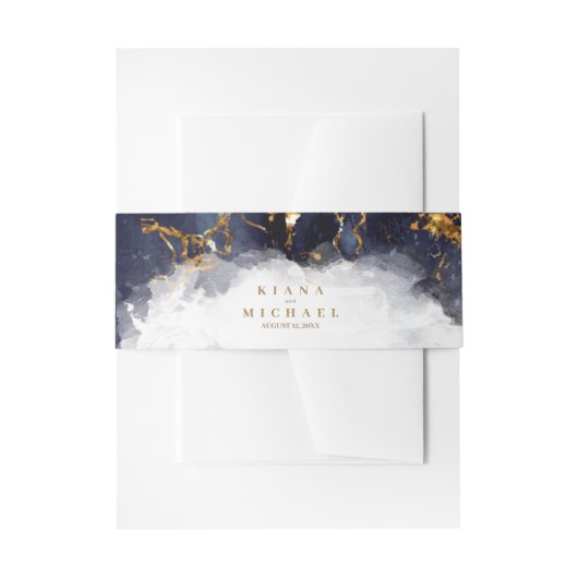 大理石グリッター結婚ズネイビーブルー金ゴールドV1 ID644 招待状ベリーバンド (正面例)