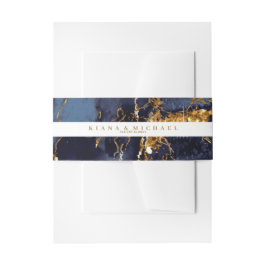 大理石グリッター結婚ズネイビーブルー金ゴールドV2 ID644 招待状ベリーバンド